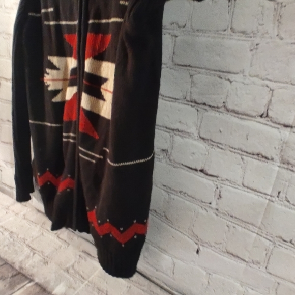 Chaps Womens Aztec Print Black Full Zip Sweater Jacket XL - Picture 9 of 15